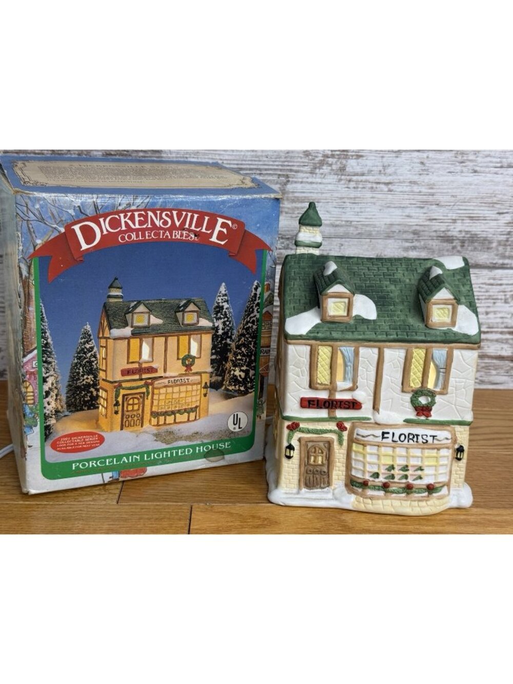 Dickensvale Collectables FLORIST Porcelain Lighted House Vintage 1991 NEW CORD